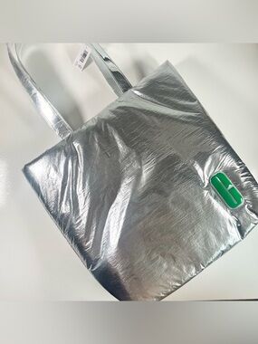 Clinique Silver Metallic Puffy Tote Bag